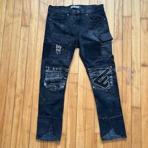 Signature Levis Custom Patchwork Punk Grunge Tapered Black Jeans Mens 32x32